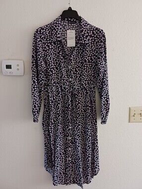 Women's Long Sleeve Cinch Waist Midi Shirtdress
